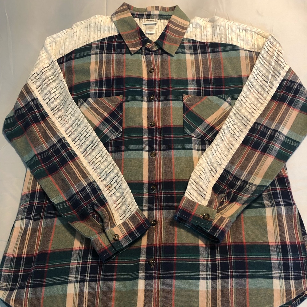Flannel & Lace Button-Down Top
